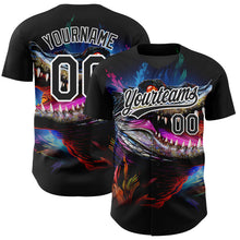 Load image into Gallery viewer, Custom Black White 3D Pattern Design Neon Crocodile Authentic Baseball Jersey