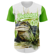 Load image into Gallery viewer, Custom White Aurora Green 3D Pattern Design Crocodile Authentic Baseball Jersey