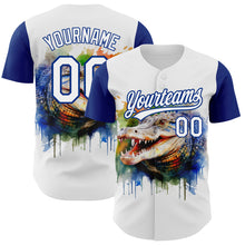Load image into Gallery viewer, Custom White Royal 3D Pattern Design Crocodile Authentic Baseball Jersey
