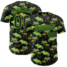 Load image into Gallery viewer, Custom Black Aurora Green 3D Pattern Design Crocodile And Tropical Hawaii Palm Trees Authentic Baseball Jersey