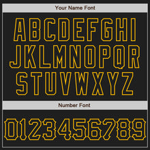 Load image into Gallery viewer, Custom Black Gold 3D Pattern Design Abstract Network Authentic Baseball Jersey