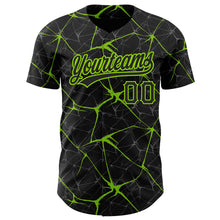 Load image into Gallery viewer, Custom Black Neon Green 3D Pattern Design Abstract Network Authentic Baseball Jersey