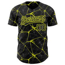 Load image into Gallery viewer, Custom Black Neon Yellow 3D Pattern Design Abstract Network Authentic Baseball Jersey