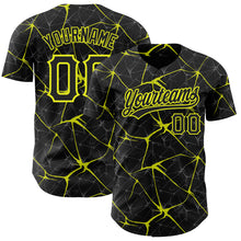 Load image into Gallery viewer, Custom Black Neon Yellow 3D Pattern Design Abstract Network Authentic Baseball Jersey
