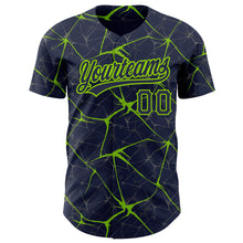 Load image into Gallery viewer, Custom Navy Neon Green 3D Pattern Design Abstract Network Authentic Baseball Jersey