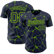 Load image into Gallery viewer, Custom Navy Neon Green 3D Pattern Design Abstract Network Authentic Baseball Jersey