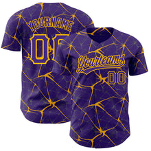 Load image into Gallery viewer, Custom Purple Gold 3D Pattern Design Abstract Network Authentic Baseball Jersey
