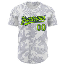 Load image into Gallery viewer, Custom White Neon Green-Navy 3D Pattern Design Curve Lines Authentic Baseball Jersey