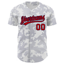 Load image into Gallery viewer, Custom White Red-Navy 3D Pattern Design Curve Lines Authentic Baseball Jersey