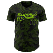 Load image into Gallery viewer, Custom Black Neon Green 3D Pattern Design Curve Lines Authentic Baseball Jersey