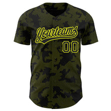 Load image into Gallery viewer, Custom Black Neon Yellow 3D Pattern Design Curve Lines Authentic Baseball Jersey