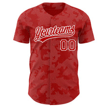 Load image into Gallery viewer, Custom Red White 3D Pattern Design Curve Lines Authentic Baseball Jersey