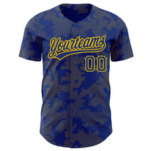 Load image into Gallery viewer, Custom Royal Yellow 3D Pattern Design Curve Lines Authentic Baseball Jersey