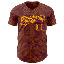Load image into Gallery viewer, Custom Burgundy Gold 3D Pattern Design Curve Lines Authentic Baseball Jersey