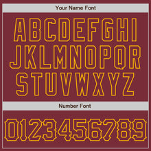 Load image into Gallery viewer, Custom Burgundy Gold 3D Pattern Design Curve Lines Authentic Baseball Jersey