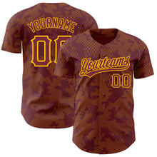 Load image into Gallery viewer, Custom Burgundy Gold 3D Pattern Design Curve Lines Authentic Baseball Jersey