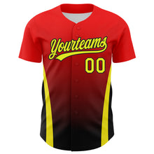 Load image into Gallery viewer, Custom Red Neon Yellow-Black 3D Pattern Design Side Stripes Authentic Baseball Jersey