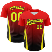 Load image into Gallery viewer, Custom Red Neon Yellow-Black 3D Pattern Design Side Stripes Authentic Baseball Jersey