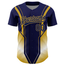 Load image into Gallery viewer, Custom Navy Old Gold 3D Pattern Design Side Stripes Authentic Baseball Jersey