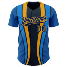 Load image into Gallery viewer, Custom Royal Navy-Old Gold 3D Pattern Design Side Stripes Authentic Baseball Jersey