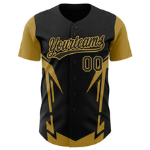 Load image into Gallery viewer, Custom Black Old Gold 3D Pattern Design Side Sharp Edges Authentic Baseball Jersey