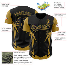 Load image into Gallery viewer, Custom Black Old Gold 3D Pattern Design Side Sharp Edges Authentic Baseball Jersey