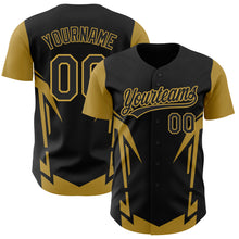 Load image into Gallery viewer, Custom Black Old Gold 3D Pattern Design Side Sharp Edges Authentic Baseball Jersey