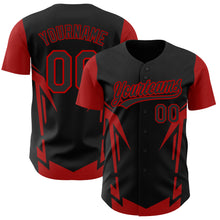 Load image into Gallery viewer, Custom Black Red 3D Pattern Design Side Sharp Edges Authentic Baseball Jersey