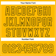 Load image into Gallery viewer, Custom Gold Black 3D Pattern Design Side Stripes Authentic Baseball Jersey