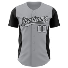 Load image into Gallery viewer, Custom Gray Black 3D Pattern Design Side Stripes Authentic Baseball Jersey