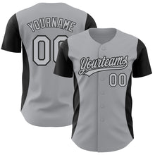 Load image into Gallery viewer, Custom Gray Black 3D Pattern Design Side Stripes Authentic Baseball Jersey