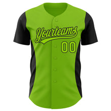 Load image into Gallery viewer, Custom Neon Green Black 3D Pattern Design Side Stripes Authentic Baseball Jersey