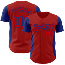 Load image into Gallery viewer, Custom Red Royal 3D Pattern Design Side Stripes Authentic Baseball Jersey