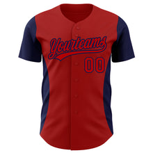 Load image into Gallery viewer, Custom Red Navy 3D Pattern Design Side Stripes Authentic Baseball Jersey