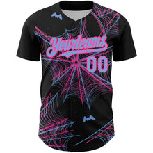 Load image into Gallery viewer, Custom Black Light Blue-Pink 3D Pattern Design Spider Web Authentic Baseball Jersey