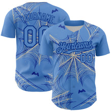Load image into Gallery viewer, Custom Light Blue Cream-Royal 3D Pattern Design Spider Web Authentic Baseball Jersey