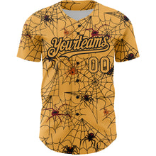 Load image into Gallery viewer, Custom Gold Black 3D Pattern Design Spider Web Authentic Baseball Jersey
