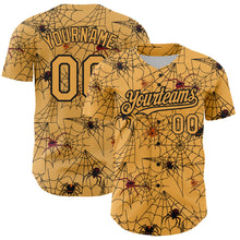 Load image into Gallery viewer, Custom Gold Black 3D Pattern Design Spider Web Authentic Baseball Jersey