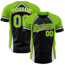 Load image into Gallery viewer, Custom Black Neon Green-White 3D Pattern Design Curve Solid Authentic Baseball Jersey