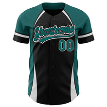 Load image into Gallery viewer, Custom Black Teal-White 3D Pattern Design Curve Solid Authentic Baseball Jersey