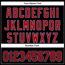 Load image into Gallery viewer, Custom Black Red-Light Blue 3D Pattern Design Curve Solid Authentic Baseball Jersey