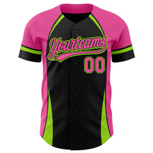 Load image into Gallery viewer, Custom Black Pink-Neon Green 3D Pattern Design Curve Solid Authentic Baseball Jersey