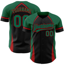 Load image into Gallery viewer, Custom Black Kelly Green-Red 3D Pattern Design Curve Solid Authentic Baseball Jersey