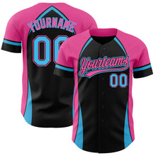 Load image into Gallery viewer, Custom Black Sky Blue-Pink 3D Pattern Design Curve Solid Authentic Baseball Jersey