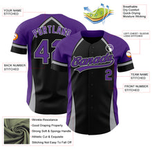 Load image into Gallery viewer, Custom Black Purple-Gray 3D Pattern Design Curve Solid Authentic Baseball Jersey