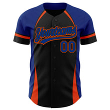 Load image into Gallery viewer, Custom Black Royal-Orange 3D Pattern Design Curve Solid Authentic Baseball Jersey