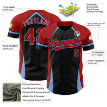 Load image into Gallery viewer, Custom Black Red-Light Blue 3D Pattern Design Curve Solid Authentic Baseball Jersey