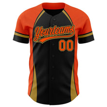 Load image into Gallery viewer, Custom Black Orange-Old Gold 3D Pattern Design Curve Solid Authentic Baseball Jersey