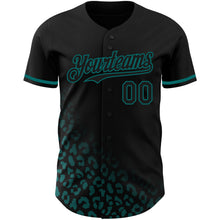 Load image into Gallery viewer, Custom Black Teal 3D Pattern Design Leopard Print Fade Fashion Authentic Baseball Jersey