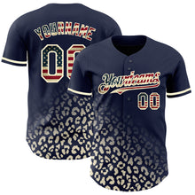 Load image into Gallery viewer, Custom Navy Vintage USA Flag-Cream 3D Pattern Design Leopard Print Fade Fashion Authentic Baseball Jersey